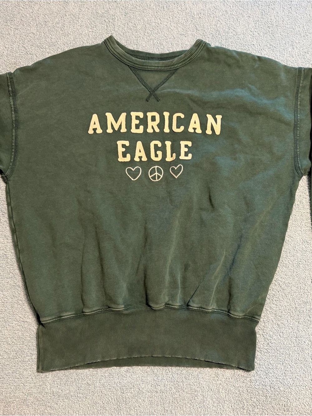 American Eagle Sweatshirt Womens XS Green Oversized Crewneck Boho Indie Retro